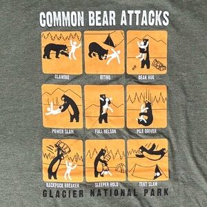 The Duck Company, "Common Bear Attacks", Glacier National Park Tee Size:2XL, NWT